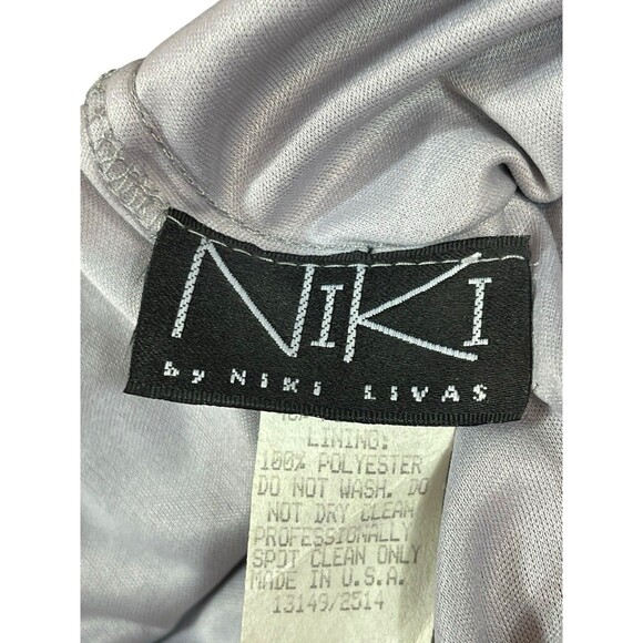 VTG 90s Niki Livas Black Silver Shimmer Halter Beaded Formal Evening Dress 6 Y2K - Picture 8 of 16